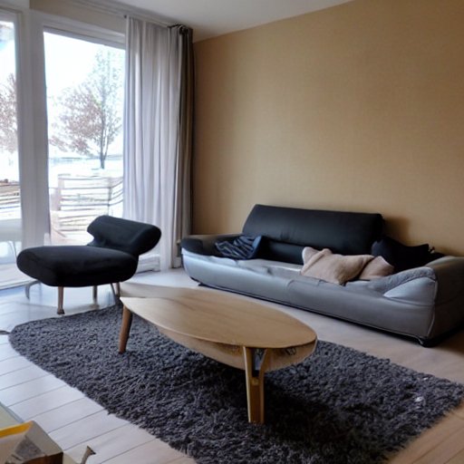 おしゃれなリビング、黒色のソファ