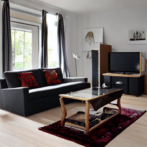 おしゃれなリビング、黒色のソファ