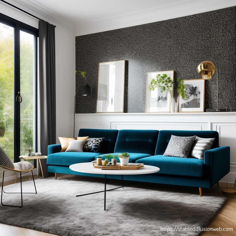 おしゃれなリビング、緑色のソファ